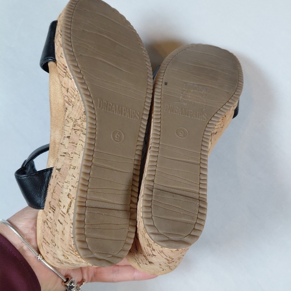 Women's Size 6 Dream Pairs Nini-8 Black Wedge Sandals Shoes Cork - Picture 8 of 15